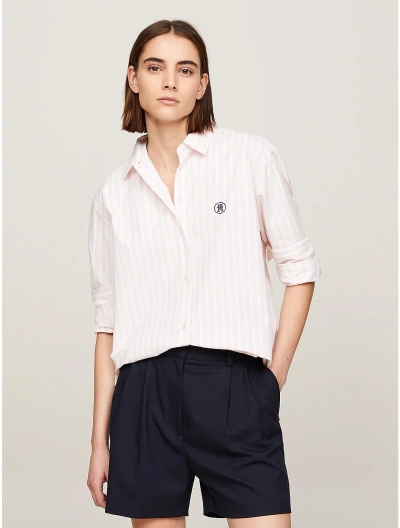 Tommy Hilfiger Relaxed Fit Th Monogram Stripe Shirt In Bold Stripe/ Whimsy Pink