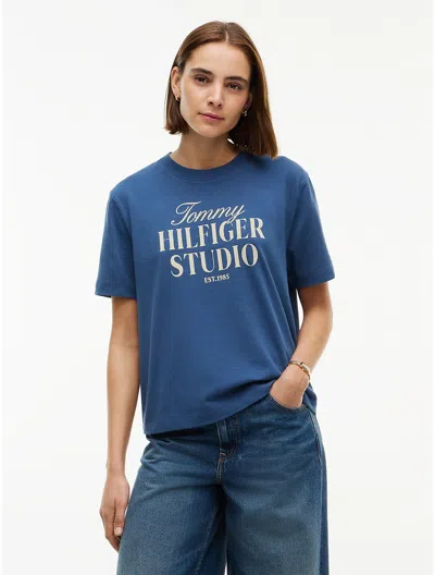 Tommy Hilfiger Relaxed Fit Tommy Studio Logo T In Aegean Sea
