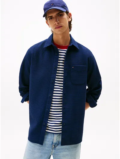 Tommy Hilfiger Relaxed Fit Waffle Overshirt In Blue