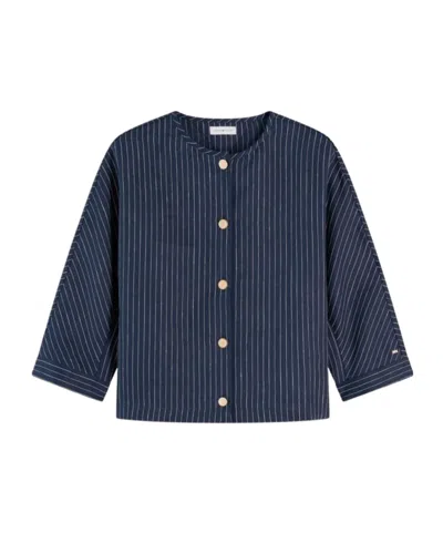 Tommy Hilfiger Relaxed Gold-tone Button Pinstripe Blouse In Animal Print