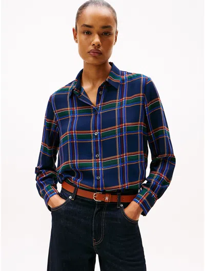 Tommy Hilfiger Relaxed Plaid Georgette Shirt In Blue