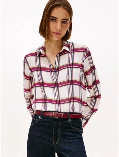 Tommy Hilfiger Relaxed Plaid Georgette Shirt In White