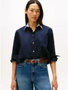 Tommy Hilfiger Relaxed Stripe Collar Poplin Shirt In Blue