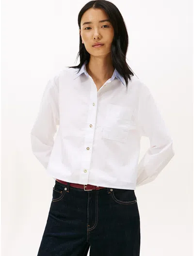 Tommy Hilfiger Relaxed Stripe Collar Poplin Shirt In White
