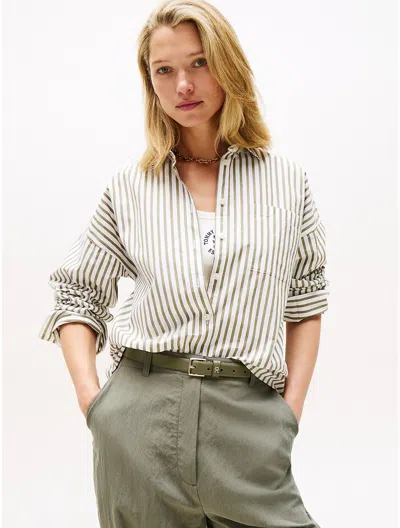 Tommy Hilfiger Relaxed Stripe Poplin Shirt In Green