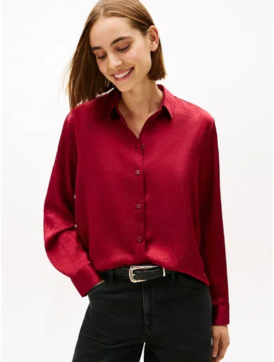 Tommy Hilfiger Relaxed Textured Stretch Satin Shirt In Red