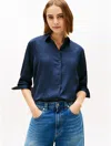 Tommy Hilfiger Relaxed Textured Stretch Satin Shirt In Blue
