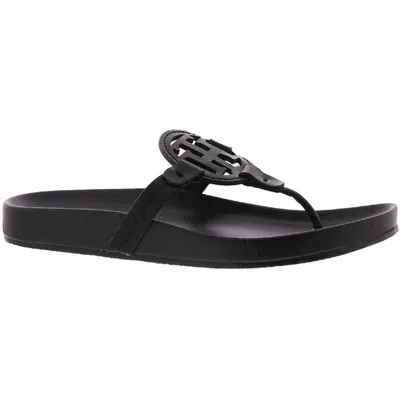 Tommy Hilfiger Relina Womens Faux Leather Thong Sandals In Black