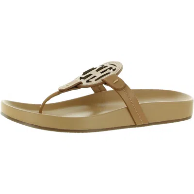 Tommy Hilfiger Relina Womens Faux Leather Thong Sandals In Tan