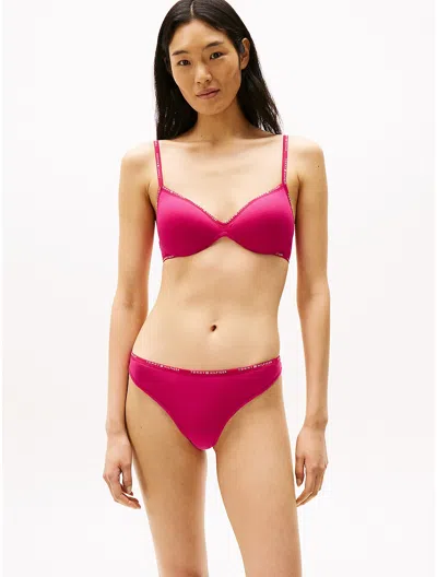 Tommy Hilfiger Repeat Logo Thong In Vivacious Pink