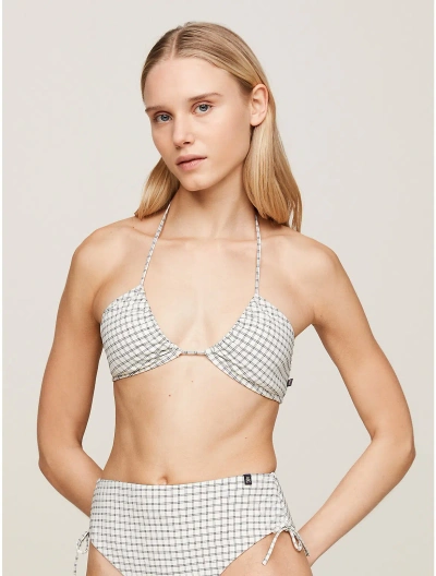 Tommy Hilfiger Retro Halter Neck Bandeau Bikini Top In Linear Grid Check Ivory/black