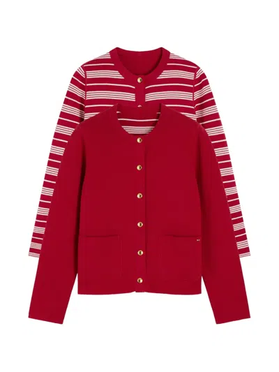 Tommy Hilfiger Reversible Horizontal-stripe Cardigan In Red