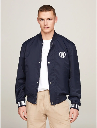 Tommy Hilfiger Reversible Th Laurel Logo Bomber Jacket In Navy