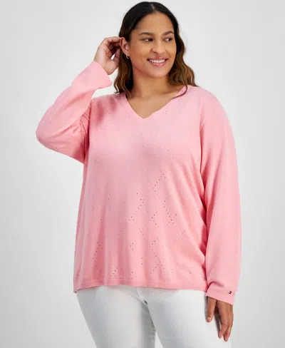 Tommy Hilfiger Rhinestone Argyle Sweater In English Rose