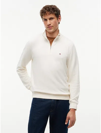 Tommy Hilfiger Quarter-zip Logo-embroidered Sweatshirt In Neutral
