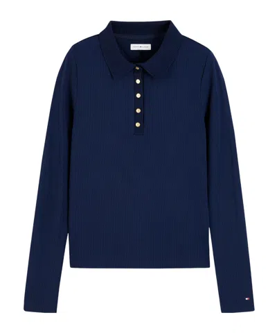 Tommy Hilfiger Rib Long-sleeve Polo Shirt In Blue
