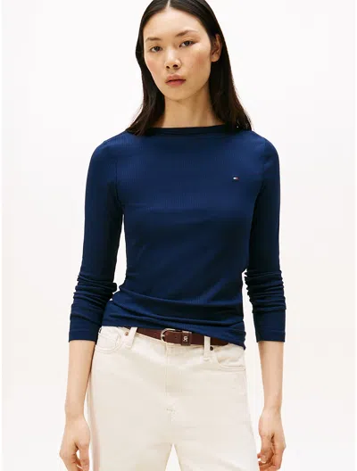 Tommy Hilfiger Ribbed Boatneck Top In Blue