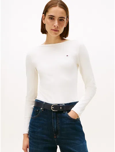 Tommy Hilfiger Ribbed Boatneck Top In White