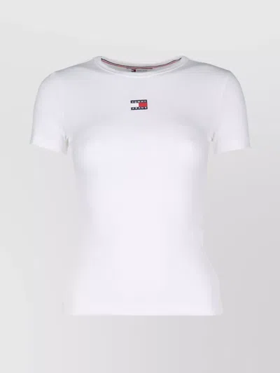 Tommy Hilfiger Ribbed Crew Neck Short Sleeve Top In White