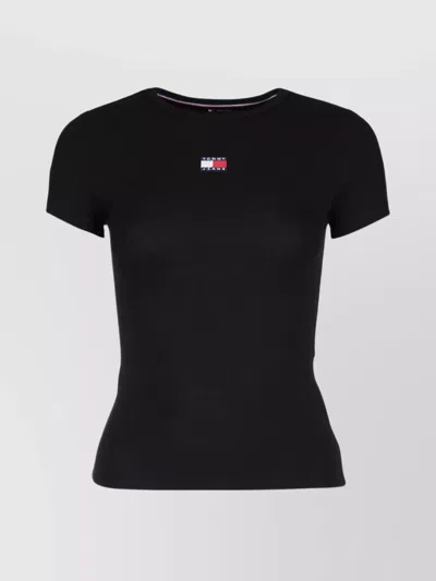 Tommy Hilfiger Ribbed Crew Neck T-shirt Badge In Black