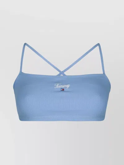 Tommy Hilfiger Ribbed Cropped Spaghetti Straps Top In Blue