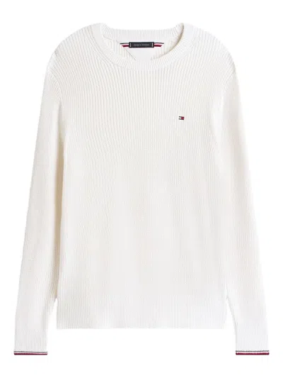 Tommy Hilfiger Ribbed-cuff Crew-neck Sweater In Neutral
