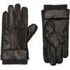 Tommy Hilfiger Ribbed Cuff Leather Gloves In Black