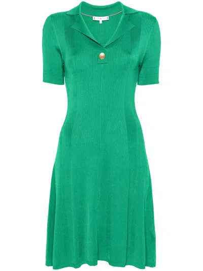 Tommy Hilfiger Ribbed Flared Midi Dress In Green
