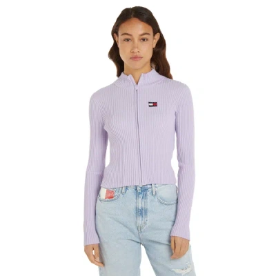 Tommy Hilfiger Ribbed Knit Cardigan In Purple
