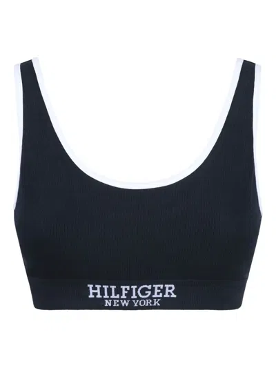 Tommy Hilfiger Ribbed-knit Logo Bra In Blue