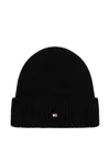 Tommy Hilfiger Ribbed Logo-plaque Beanie In Black