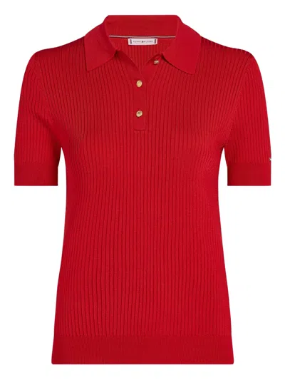 Tommy Hilfiger Ribbed Polo Shirt In Red