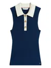 Tommy Hilfiger Mixed Knit Sleeveless Slim Polo Jumper In Blue