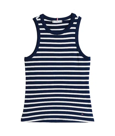 Tommy Hilfiger Ribbed Slim Tank Top In Late Night Navy Blue/natural Stp