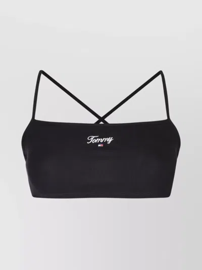 Tommy Hilfiger Ribbed Texture Spaghetti Straps Top In Black