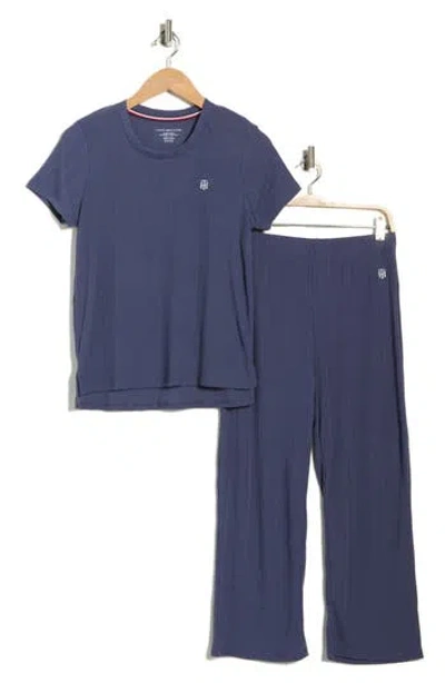 Tommy Hilfiger Ribbed T-shirt & Crop Pants Pajamas In Blue