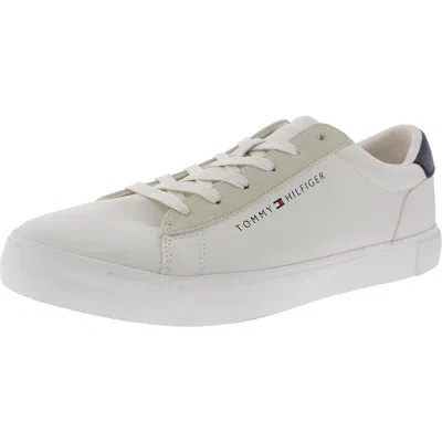 Tommy Hilfiger Ribby Mens Lace-up Faux Leather Casual And Fashion Sneakers In White