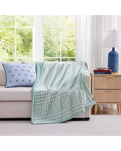 Tommy Hilfiger Riviera Monogram Cotton Blend Seersucker Decorative Pillow In Blue