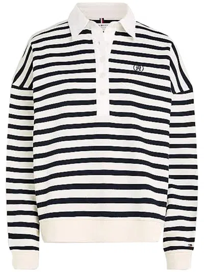 Tommy Hilfiger Relaxed Fit Breton Stripe Rugby Polo In Breton Calico / Navy