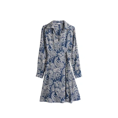 Tommy Hilfiger Robe Portefeuille Courte À Manches Longues In Blue