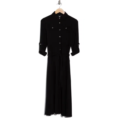 Tommy Hilfiger Roll Tab Sleeve Midi Dress In Black