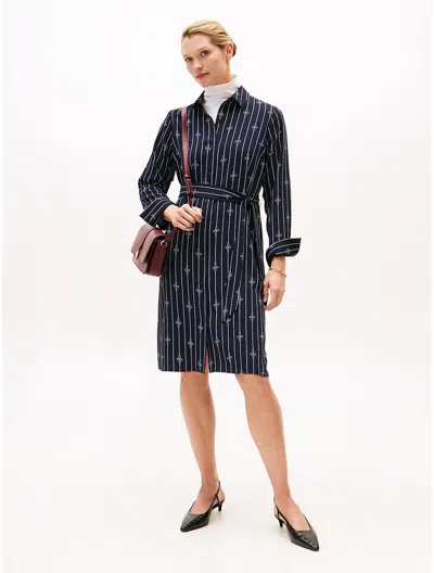 Tommy Hilfiger Rope Print Belted Midi Shirtdress In Blue