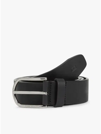 Tommy Hilfiger Round Buckle Smooth Leather Belt In Black