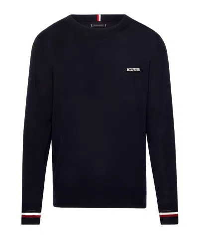 Tommy Hilfiger Round Collar Long Sleeve Sweater In Black