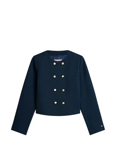 Tommy Hilfiger Textured Wool Blend Double Breasted Jacket In Blue