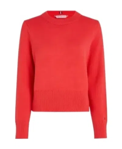 Tommy Hilfiger Round-neck Long-sleeved Sweater In Red