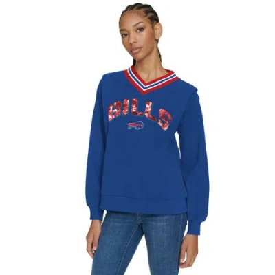 Tommy Hilfiger Royal Buffalo Bills Alice V-neck Pullover Sweatshirt In Black