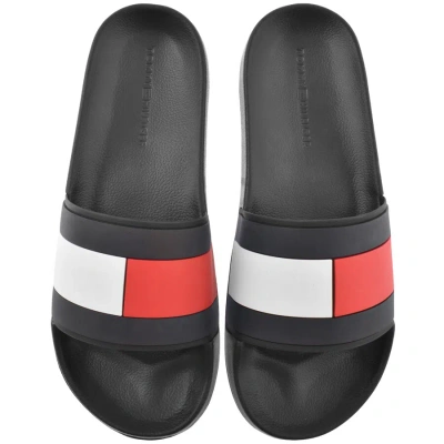 Tommy Hilfiger Rubber Flag Pool Sliders Black