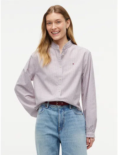 Tommy Hilfiger Ruffle Trim Cropped Oxford Shirt In Pink