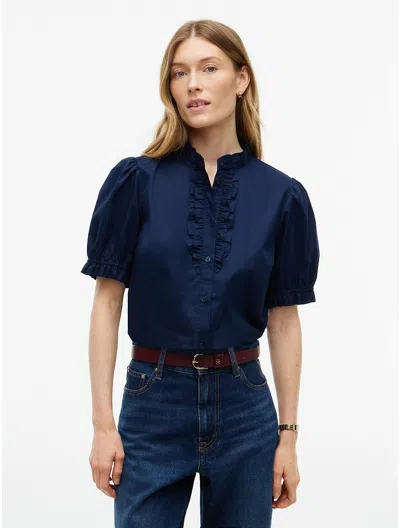 Tommy Hilfiger Ruffle Trim Poplin Shirt In Blue